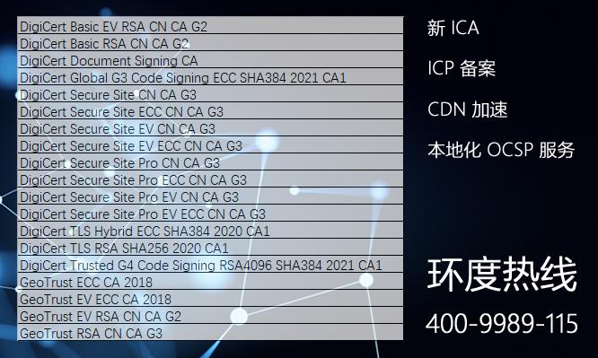 DigiCert G2 G3 的中国本地化中间证书列表