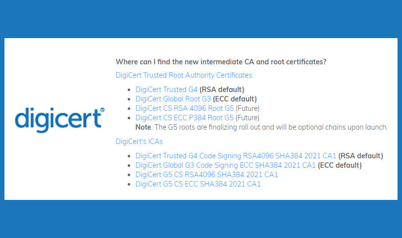 DigiCert 将需要 3072 位 RSA 密钥或更大的密钥以用于代码签名证书。